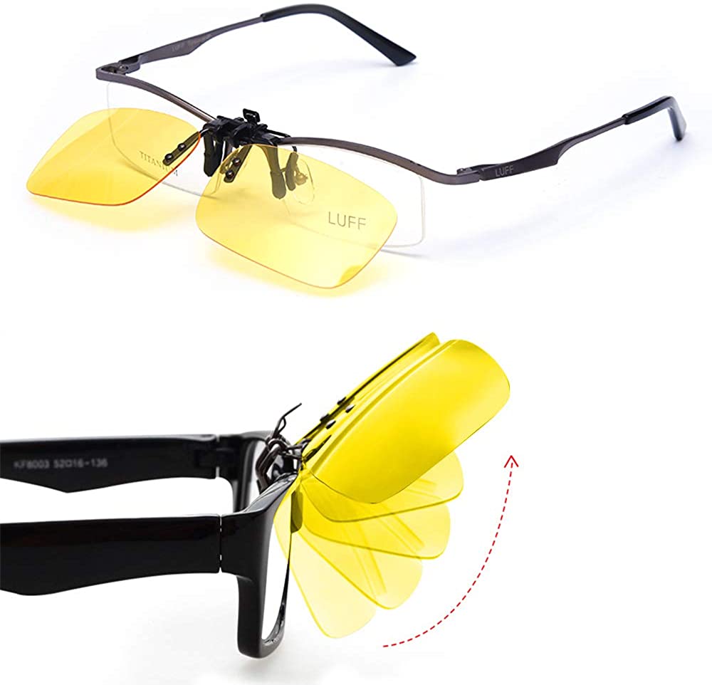 LUFF 2-Pack Clip on Day+Night Vision Polarized Sunglasses,Night Driving Safety
