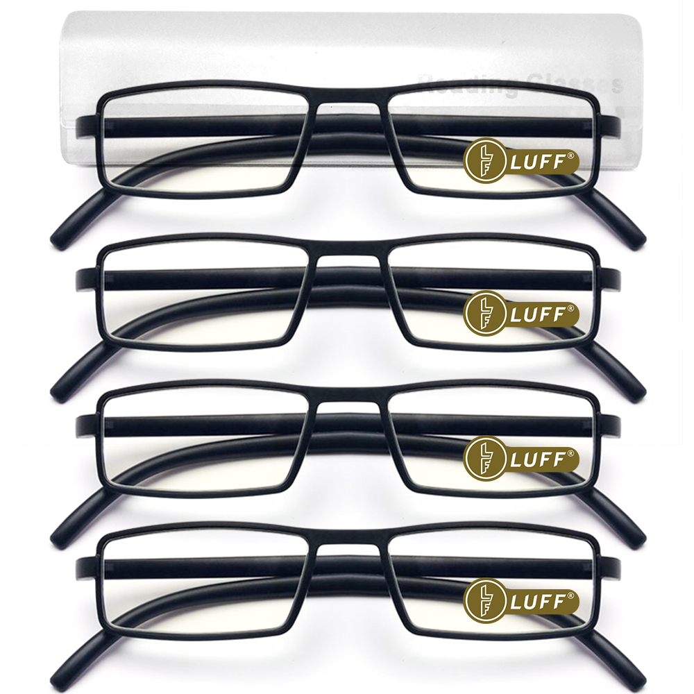 LUFF 4 Pcs Of Reading Glasses Flexible Temples, Anti-Blue Light And Ultra-Light Reading Glasses For Unisex