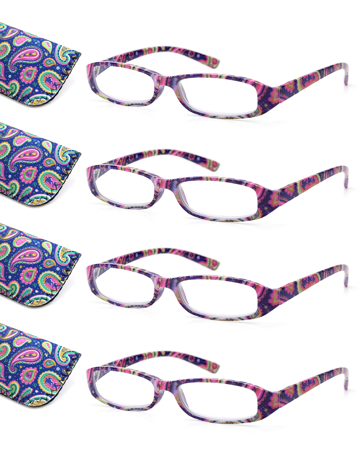 LUFF Reading Glasses for Women Blue Light Blocking,4 Pairs 4 Color Elegant Computer Glasses With Bling Diamond,Cat Eye Design