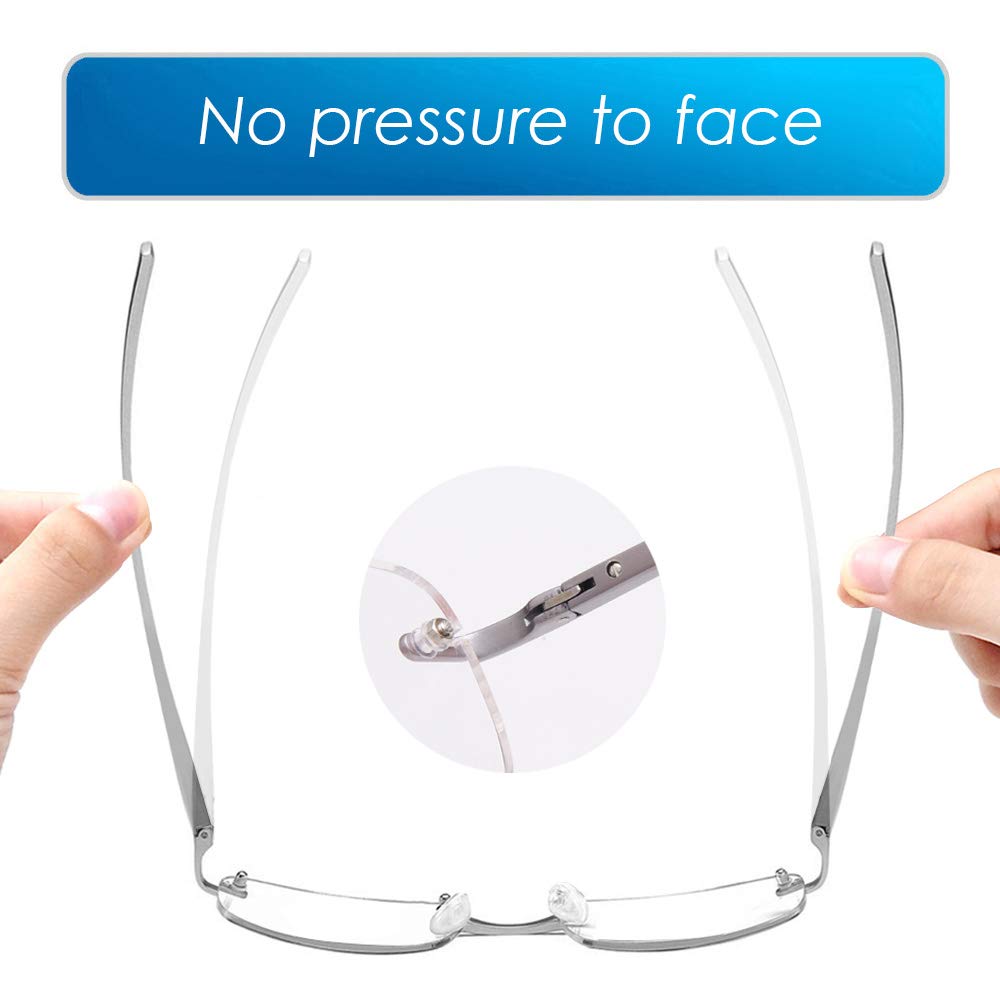 LUFF Rimless Reading Glasses Ultra Light Metal Frame Readers for Men and Women with Spring Hinge