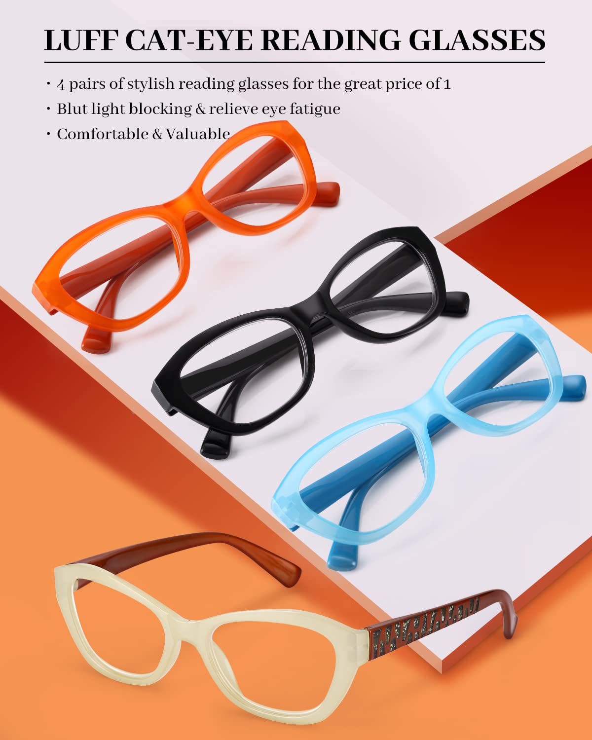 Luff 4pack Reading Glasses Blue Light Blocking For Women Men Hd Read 1646