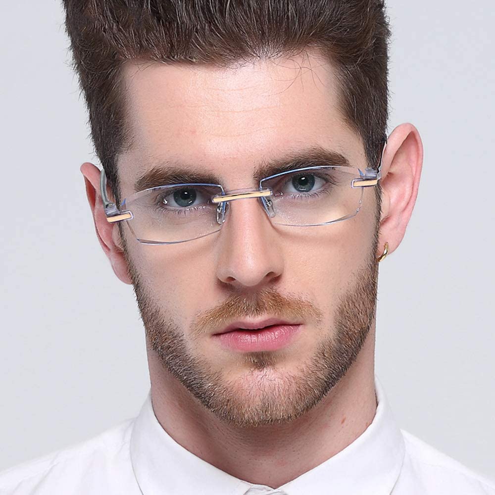 LUFF Reading Glasses Hd Anti-Blue Diamond Cut Edge Frameless Reading Glasses for Mens