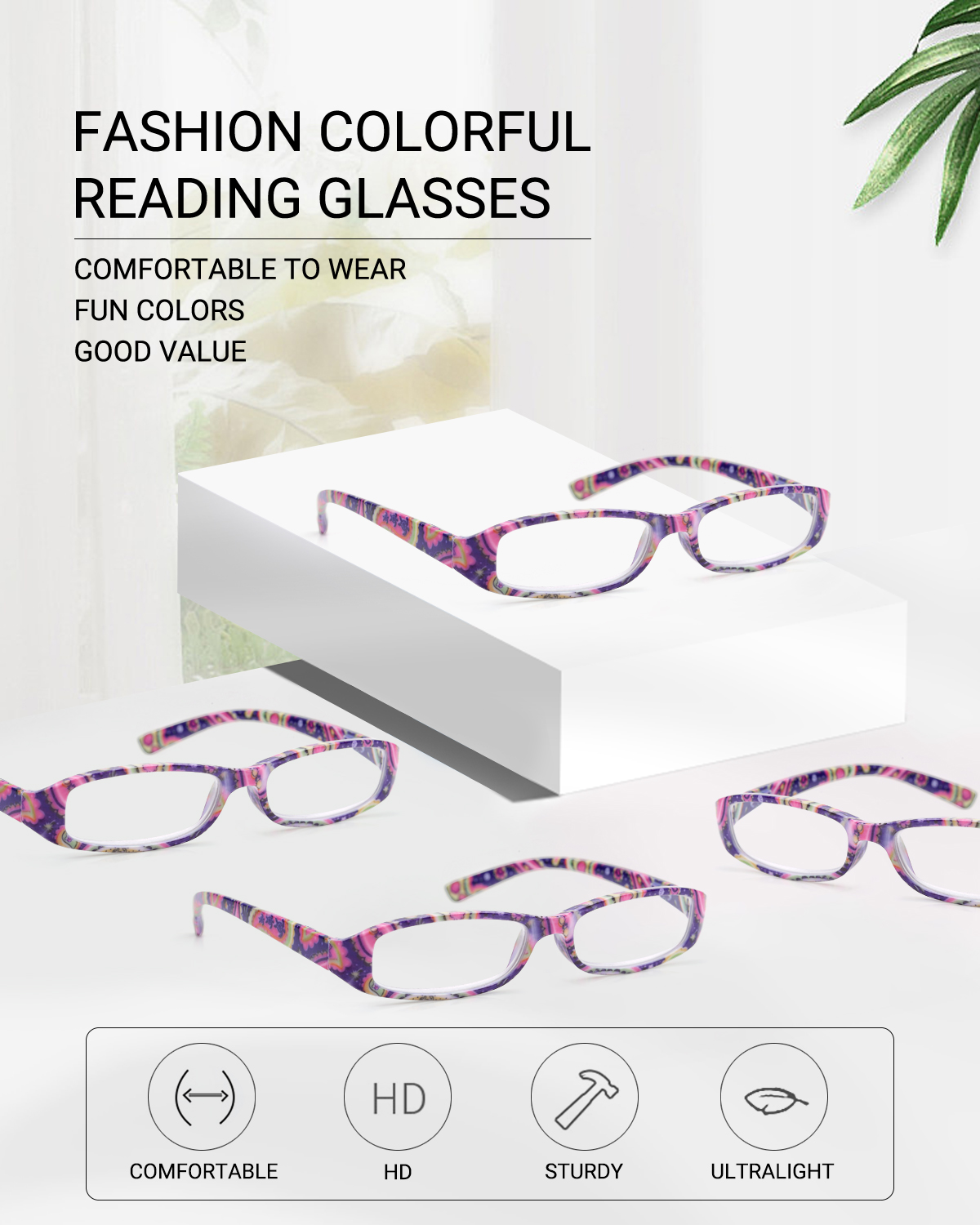 Luff Reading Glasses For Women Blue Light Blocking4 Pairs 4 Color Ele 7222