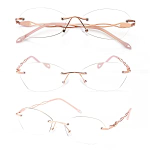 1.5 reading glasses women, blue light blocking reading glasses,  rimless reading glasses