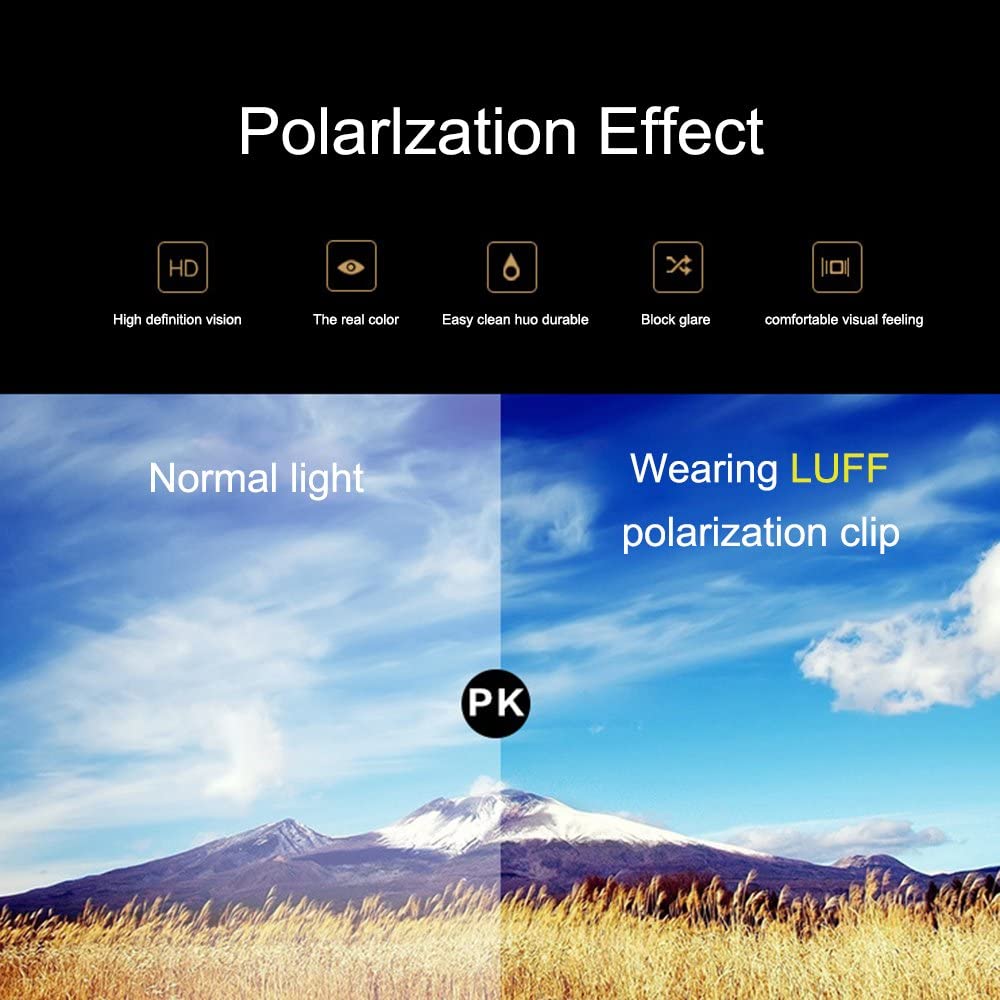 LUFF Polarized Clip-on Sunglasses Mens/Womens Flip-Up Sun Lenses fit Outdoor Sports