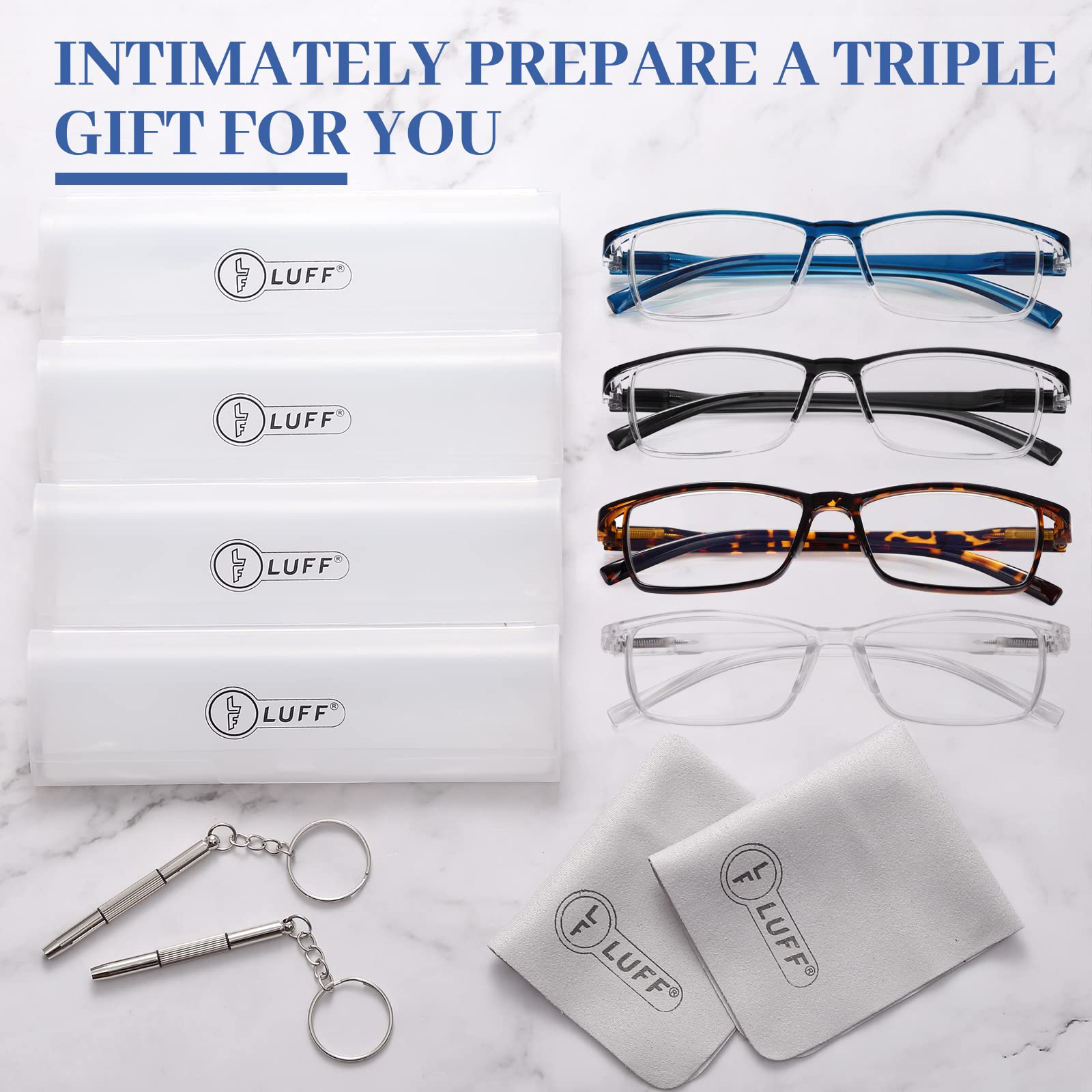 LUFF 4Pcs AntiBlueray Reading Glasses Portable UltraLight Readers