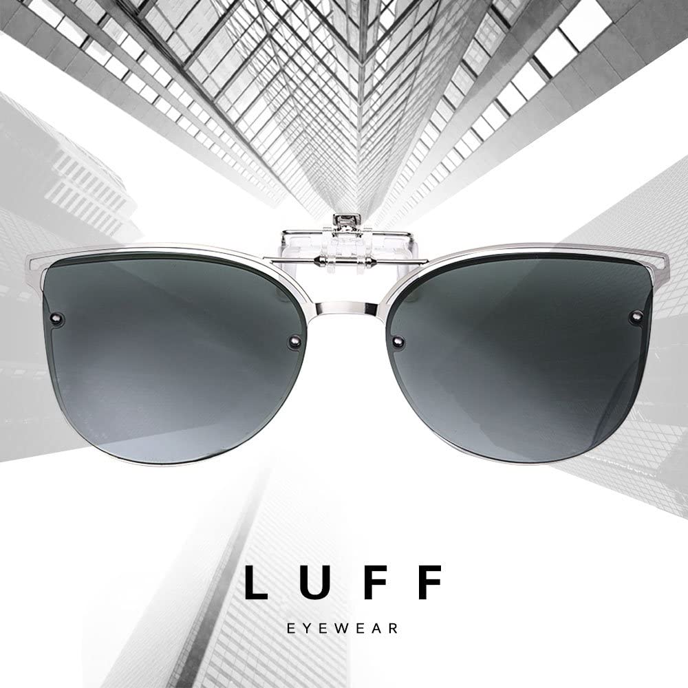 LUFF Polarized Women Clip-On Driving Sunglasses With Flip Up Function-Suitable, Vintage Cat Eye Outdoor Sunglasses for Ladies