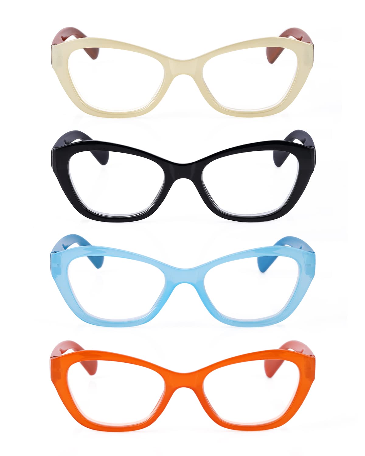 LUFF 4Pack Reading Glasses Blue Light Blocking - for Women Men HD Readers, Spring Hinge Comfort Computer Eyeglasses