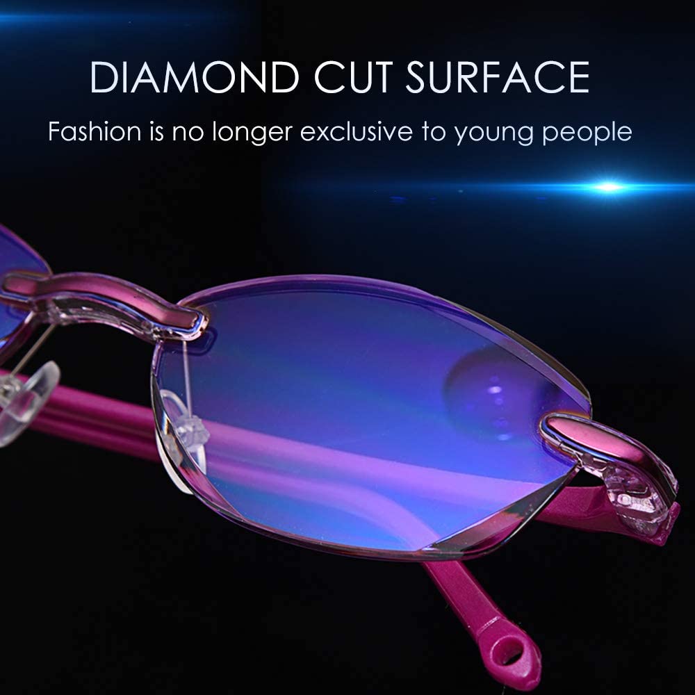 LUFF Reading Glasses Hd Anti-Blue Diamond Cut Edge Frameless Reading Glasses for Womens