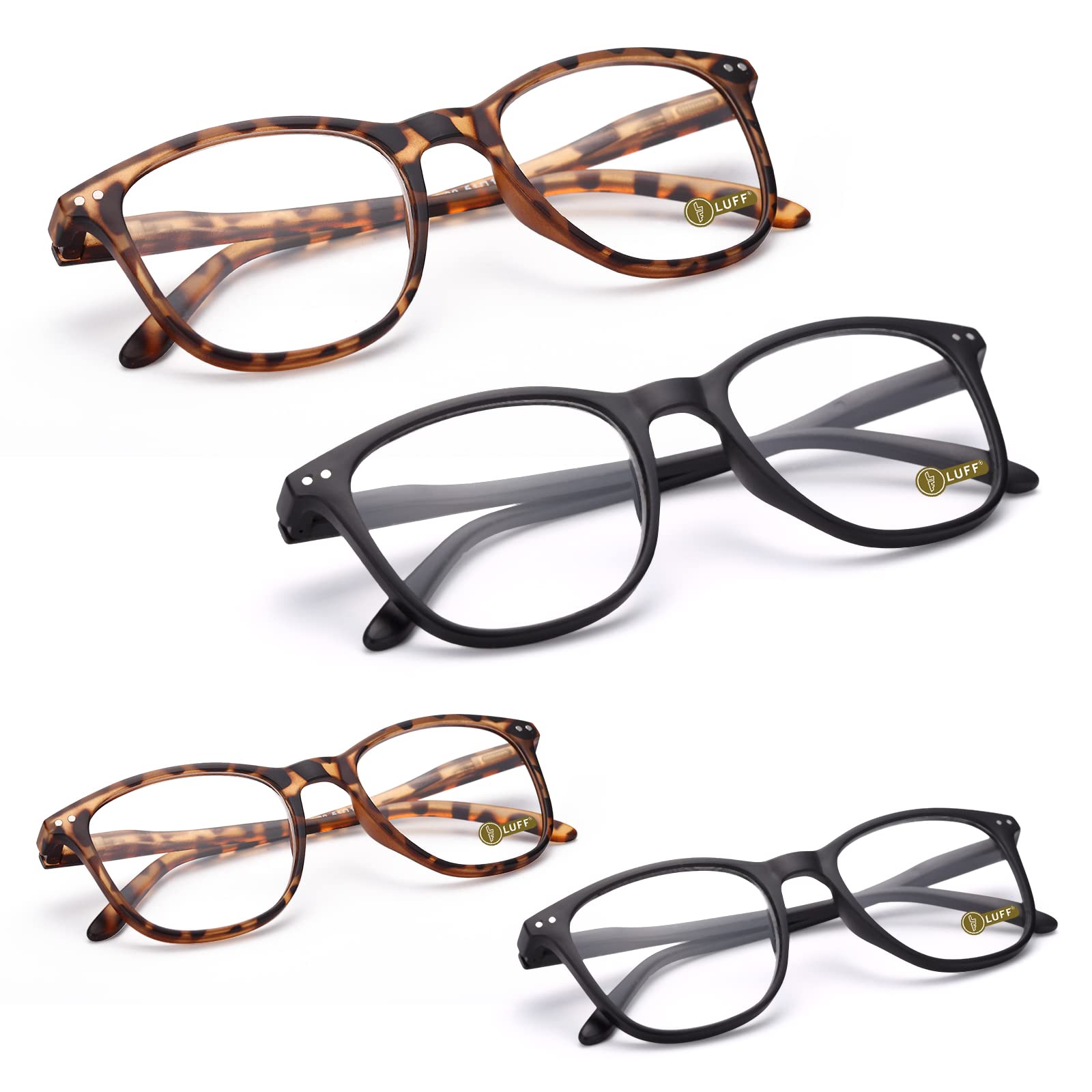 LUFF Blocking Blue Light Glasses - Square Frames Women Eyeglass, 4pcs Reading Eyeglasses with Comfort Spring Hinges