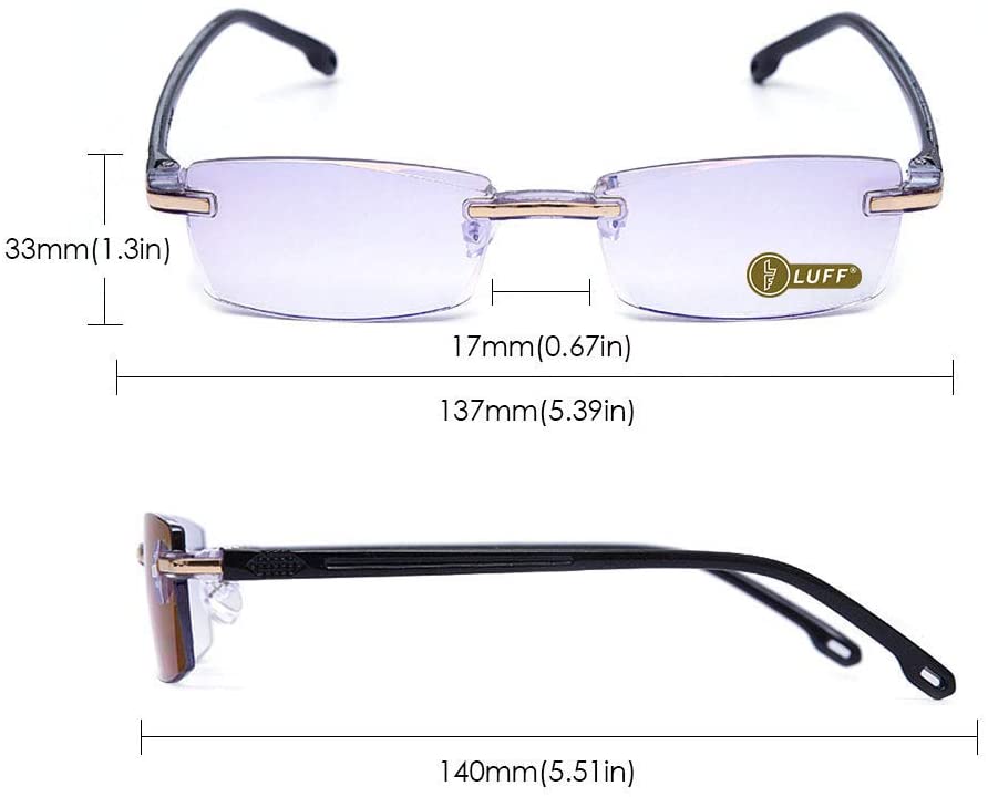 LUFF Reading Glasses Company Home Lightweight Comfortable Readers Value 2 Pack Frameless Diamond Trimming Mens