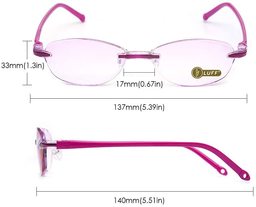 LUFF Reading Glasses Company Home Lightweight Comfortable Readers Value 2 Pack Frameless Diamond Trimming Womens