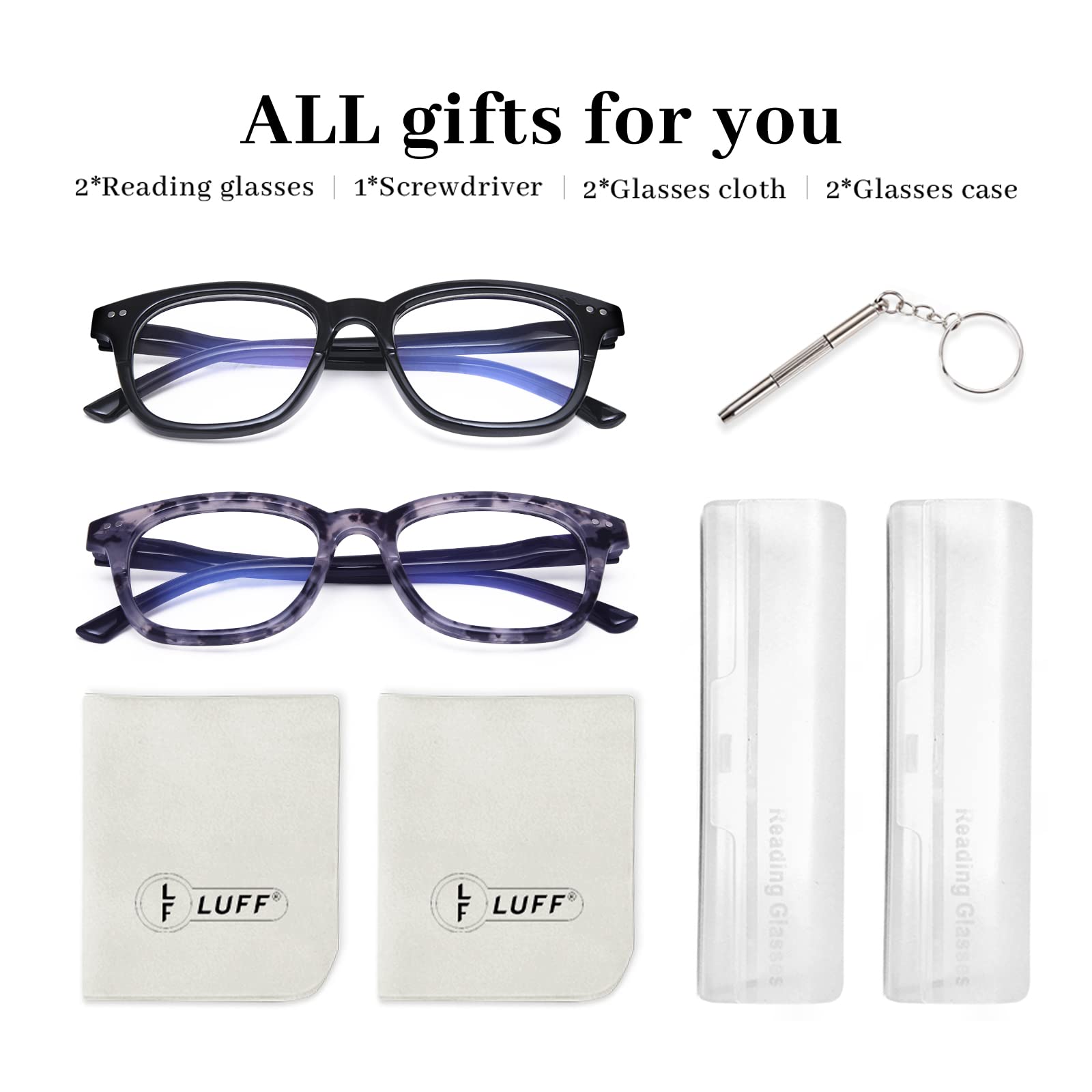 LUFF 2Pcs Retro Reading Glasses HD Ultra-clear Comfortable Round Spring Hinges Frame Readers For Women Men