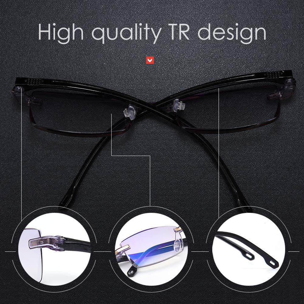 LUFF Reading Glasses Company Home Lightweight Comfortable Readers Value 2 Pack Frameless Diamond Trimming Mens