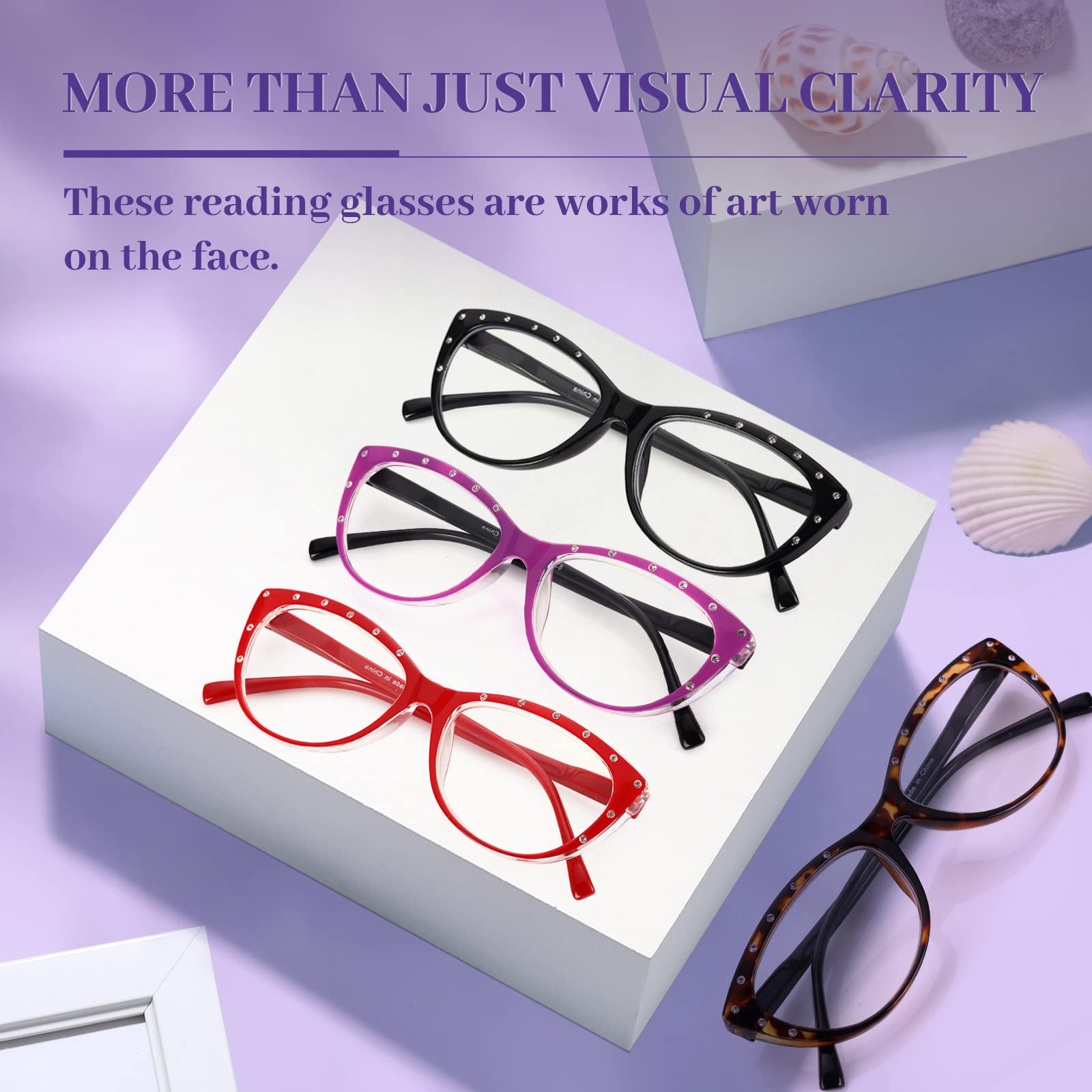 Luff Reading Glasses For Women Blue Light Blocking4 Pairs 4 Color Ele 2251