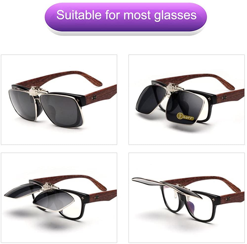 LUFF Polarized Clip-on Sunglasses Mens/Womens Flip-Up Sun Lenses fit Outdoor Sports