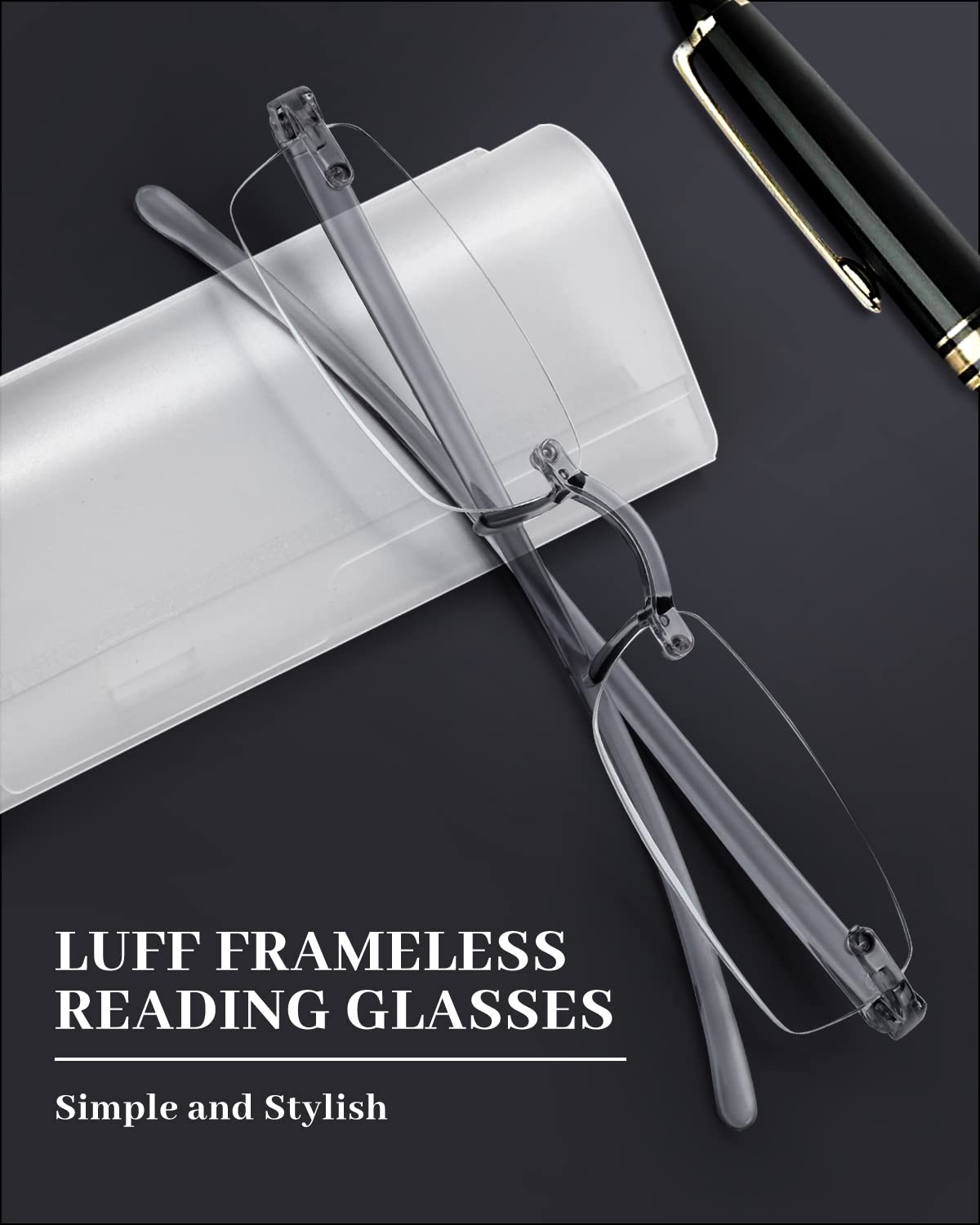 LUFF Rimless Reading Glasses for Men Women, Lightweight Flexible TR90