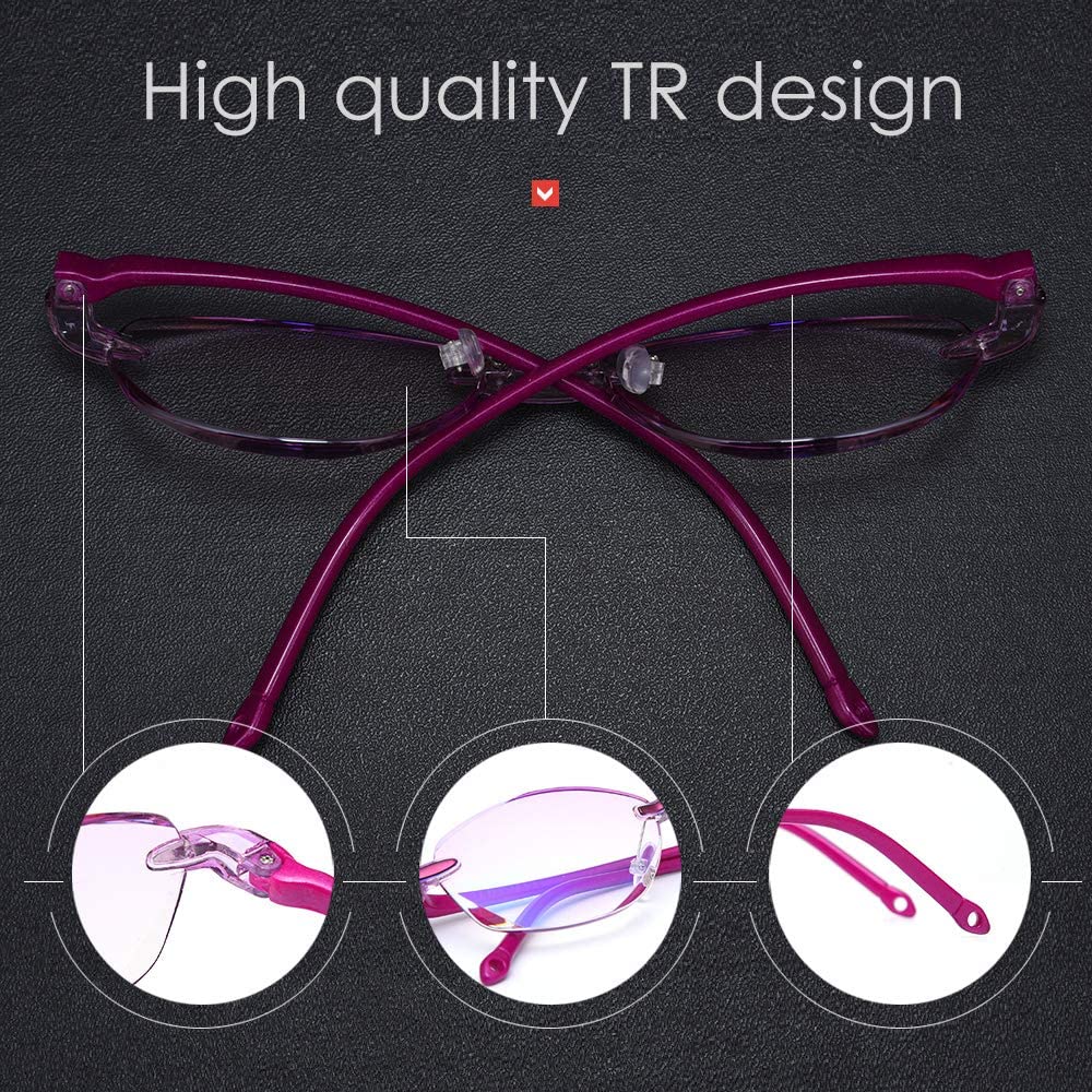 LUFF Reading Glasses Company Home Lightweight Comfortable Readers Value 2 Pack Frameless Diamond Trimming Womens