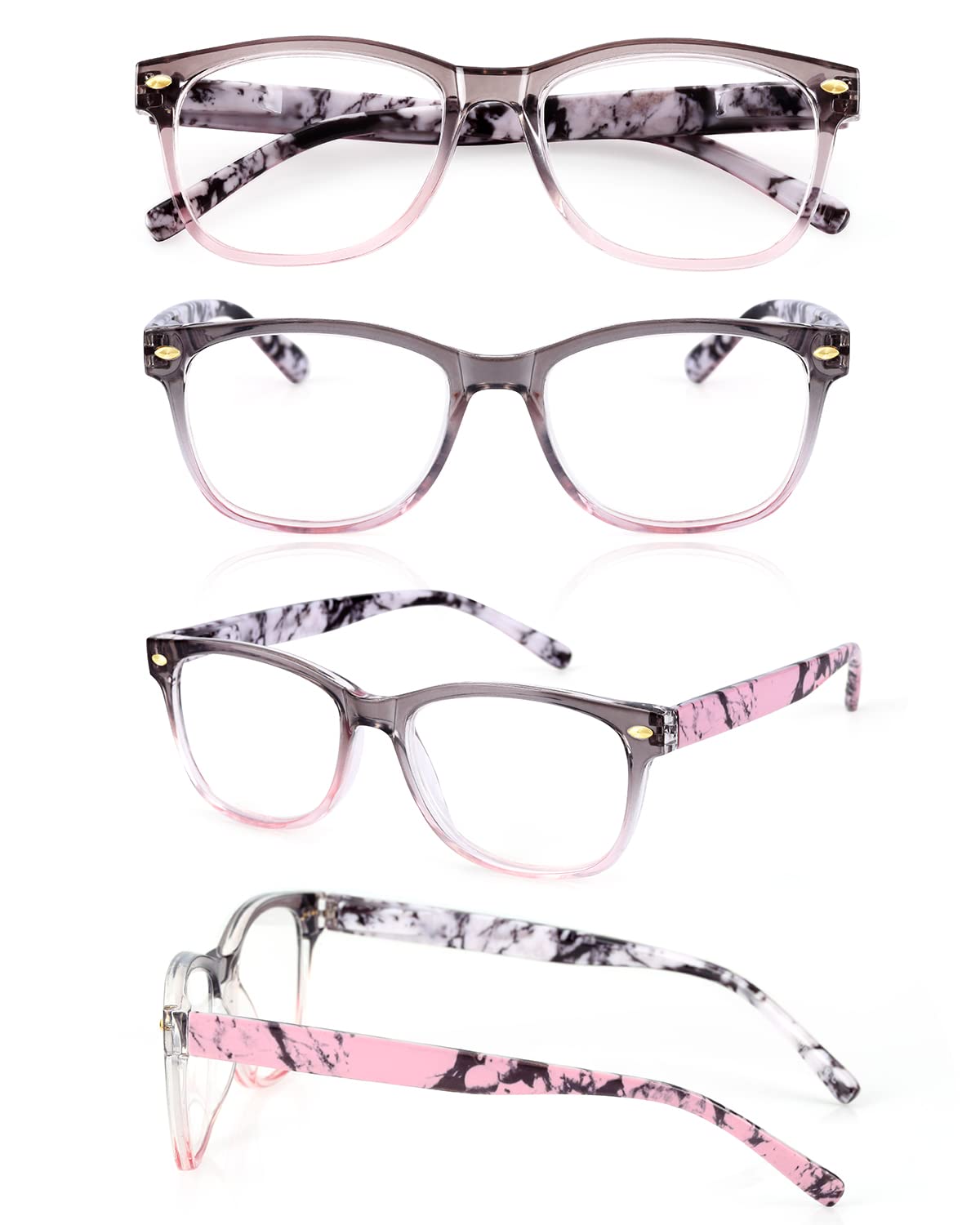 LUFF 4-Pack reading glasses for women fashion blue light blocking reading glasses with spring hinge readers printed temples