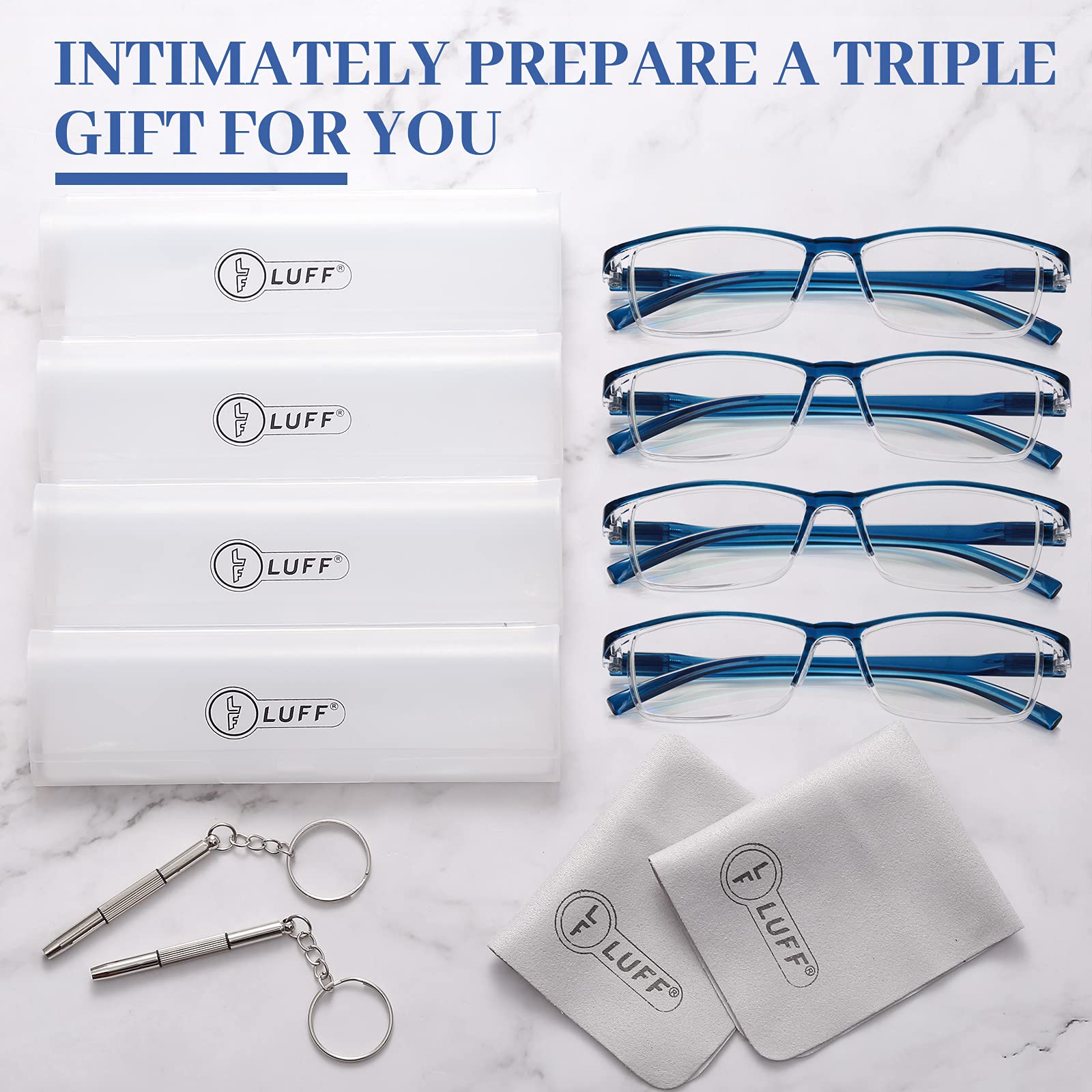 Luff 4pcs Anti Blue Ray Reading Glasses Portable Ultra Light Readers