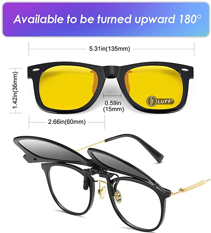 LUFF 2 Pcs Of Sunglasses Clips Night Vision Goggles Can Be Flipped,Convenient And Fast, Suitable For Sunny/Rainy/Fog Days