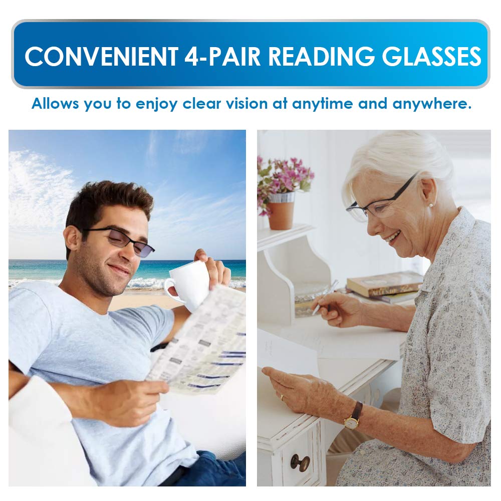 LUFF 4Pcs Anti-Blue-ray Reading Glasses Portable Ultra-Light Readers