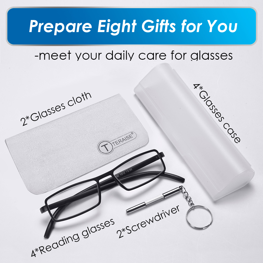 TERAISE 4-Pack Upgrade Reading Glasses Ultralight Reader Anti-blue Glasses-TERAISE