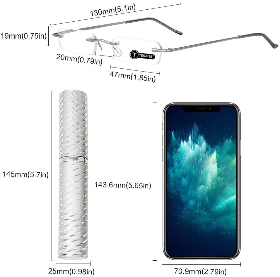 TERAISE Upgrade Lightweight Reading Glasses Frameless Readers clear lens for Men and Women w/Pen Clip Tube Case-TERAISE