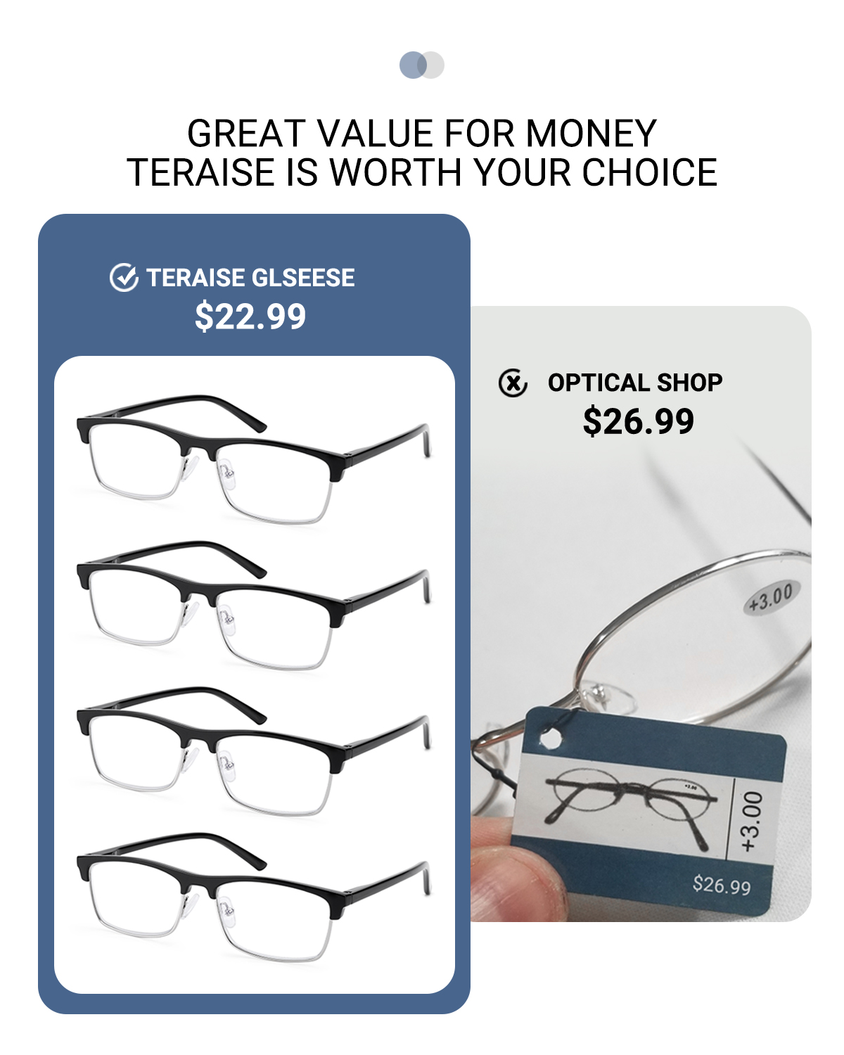 Acetate Fashion Half Frame Reading Glasses #5264523-TERAISE