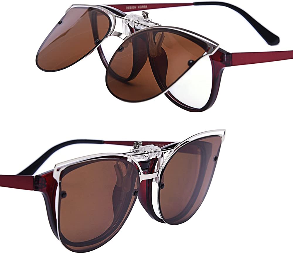 TERAISE Women’s Clip-on Sunglasses for Prescription Glasses- Polarized Flip up Vintage Cat Eye Sunglasses Driving for Ladies-TERAISE