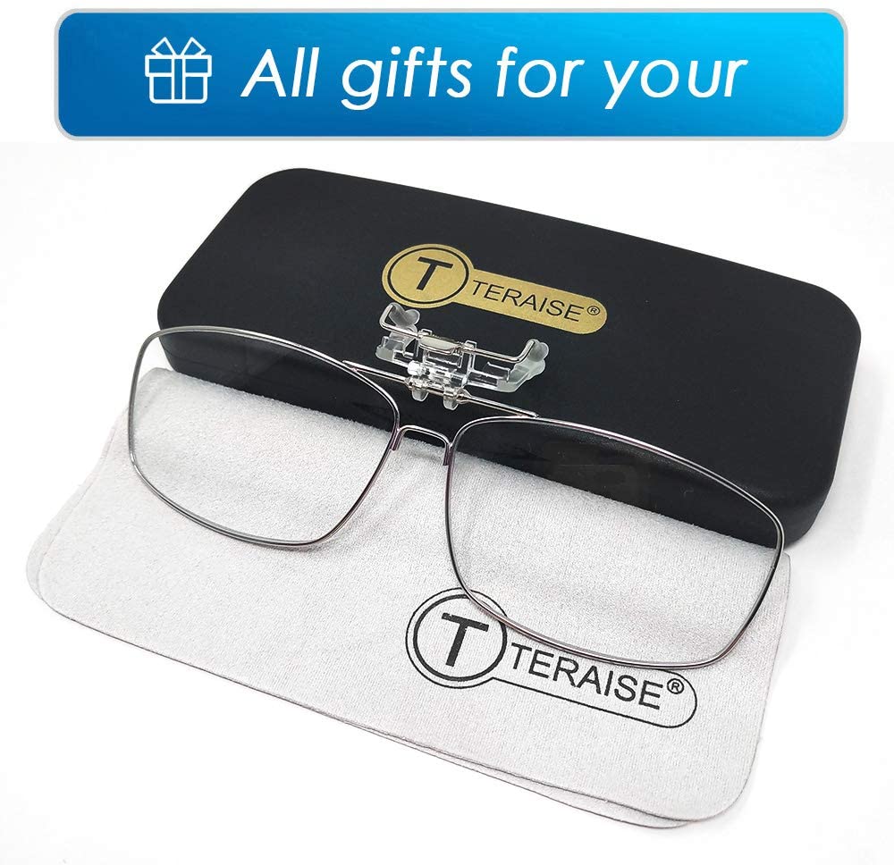 TERAISE Clip On Reading Glasses with Flip Up Function Metal Full-Frame Clipped on Prescription Glasses Designed for Myopia Fashion Readers for Men and Women HD Lens Portable Glasses case-TERAISE