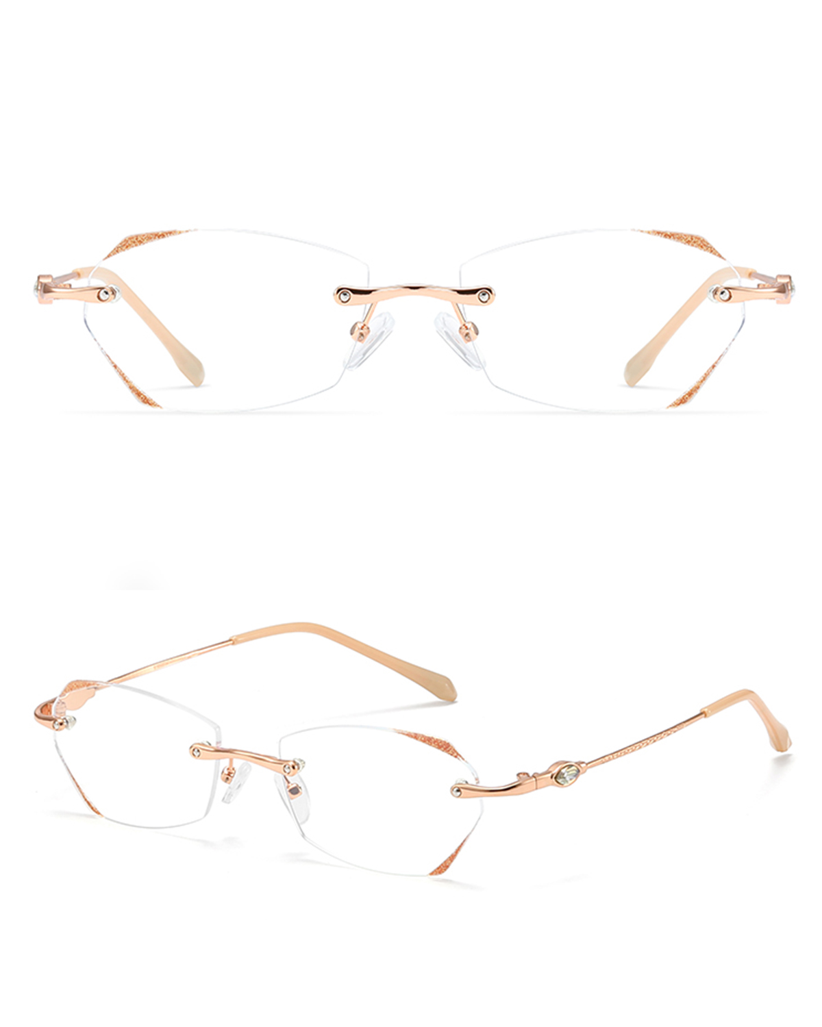 TERAISE Frameless Reading Glasses For Women With Blue Light Blocking,Fashion Diamond Cutting Rimless Eyeglasses-TERAISE