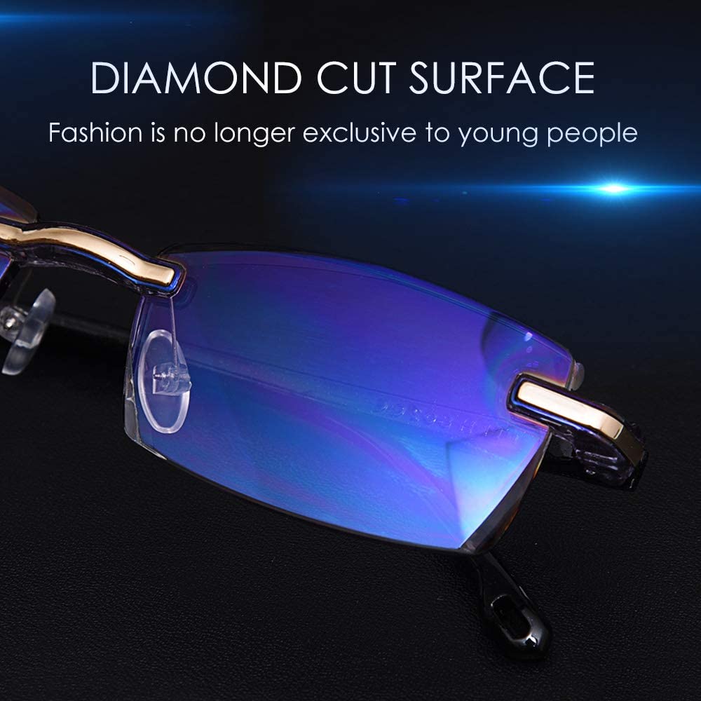 TERAISE Rimless Reading Glasses Fashion Diamond Cut Edge Design Anti-Blue Lens Spectacle Readers for Men-TERAISE