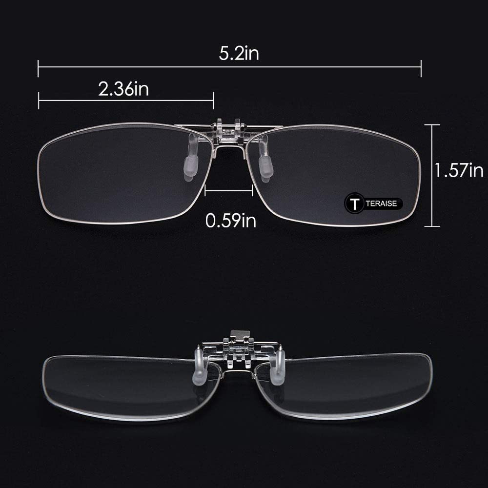 TERAISE Clip On Reading Glasses with Flip Up Function Metal FullFrame Clipped on Prescription
