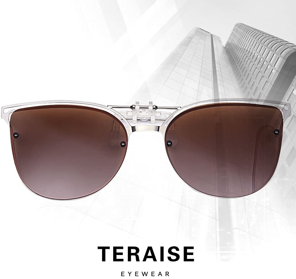 TERAISE Women’s Clip-on Sunglasses for Prescription Glasses- Polarized Flip up Vintage Cat Eye Sunglasses Driving for Ladies-TERAISE
