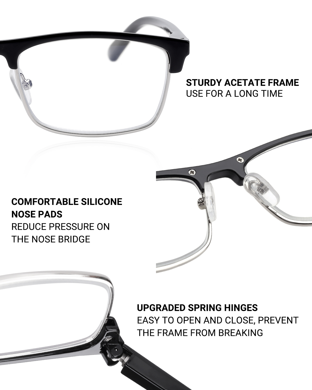 Acetate Fashion Half Frame Reading Glasses #5264523-TERAISE