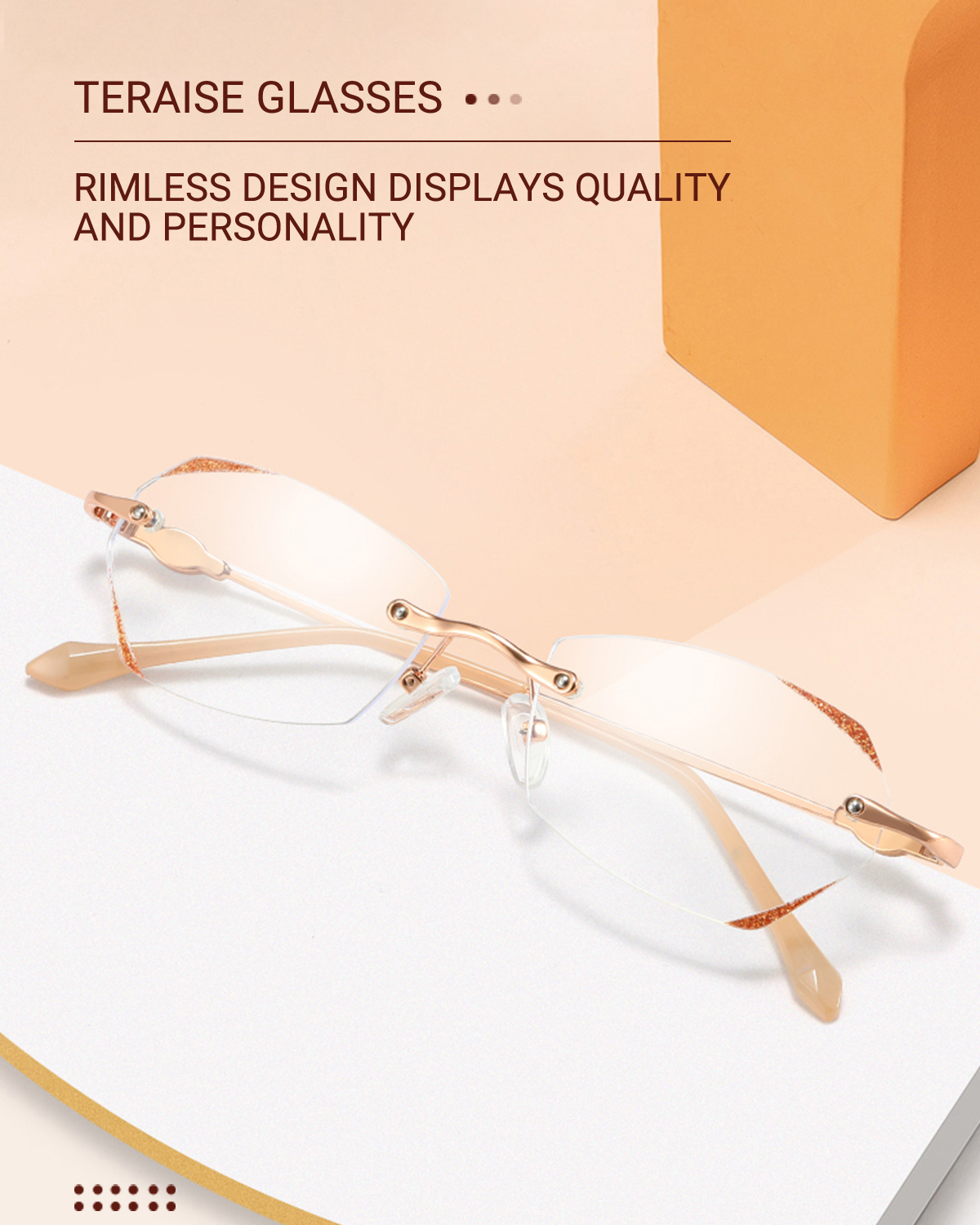 TERAISE Frameless Reading Glasses For Women With Blue Light Blocking Fashion Diamond Cutting Rimless Eyeglasses