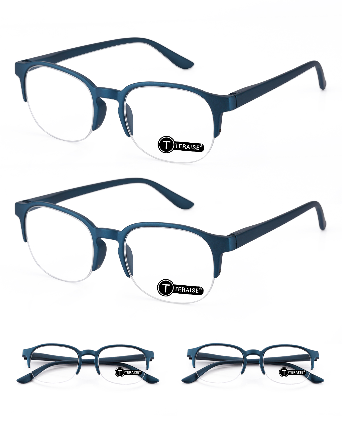 TERAISE Blue Light Reading Glasses for Women/Men - 4 pairs Readers with Spring Hinge,Reduce Eye Fatigue,Lightweight Fashion Blue Frame Computer Eyeglasses-TERAISE