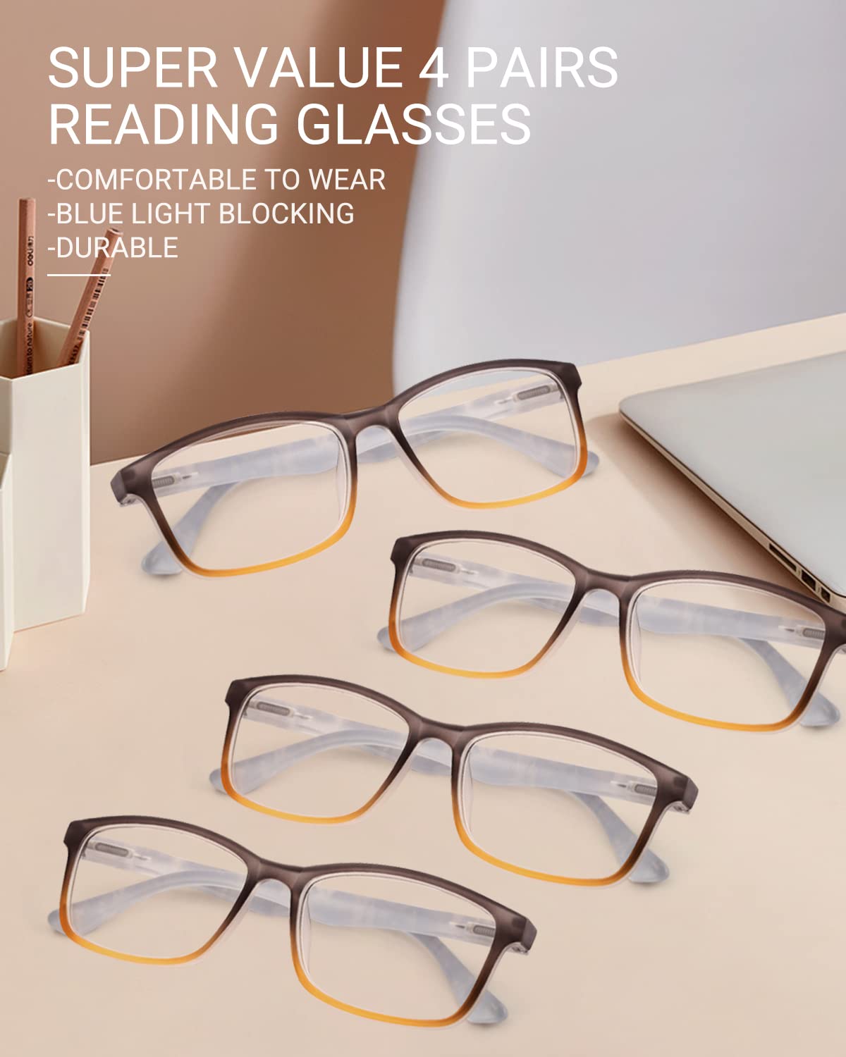 TERAISE Reading Glasses for Men and Women 4 Pairs Blue Light Blocking Reading Glasses Ultralight Readers with Spring Hinge-TERAISE