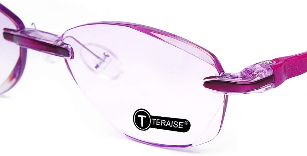 TERAISE Rimless Reading Glasses Fashion Diamond Cutting Design Anti-Fatigue Clear Lens Spectacle Readers for Women-TERAISE