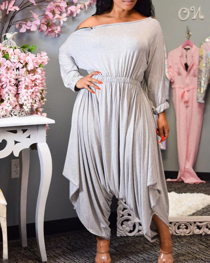 import One-shoulder Casual Solid Color Jumpsuit