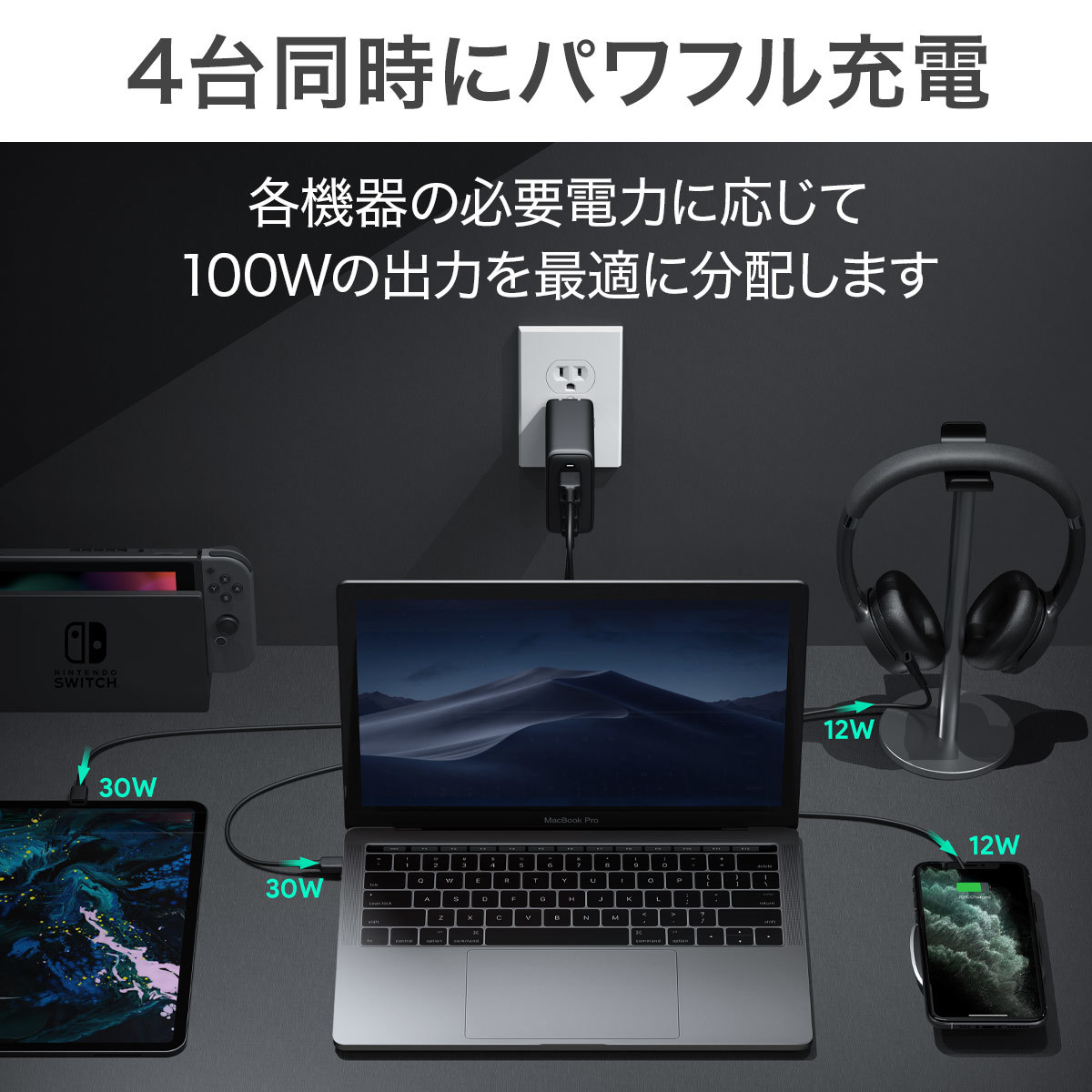 100W 4ポートUSB充電器 PA-B7