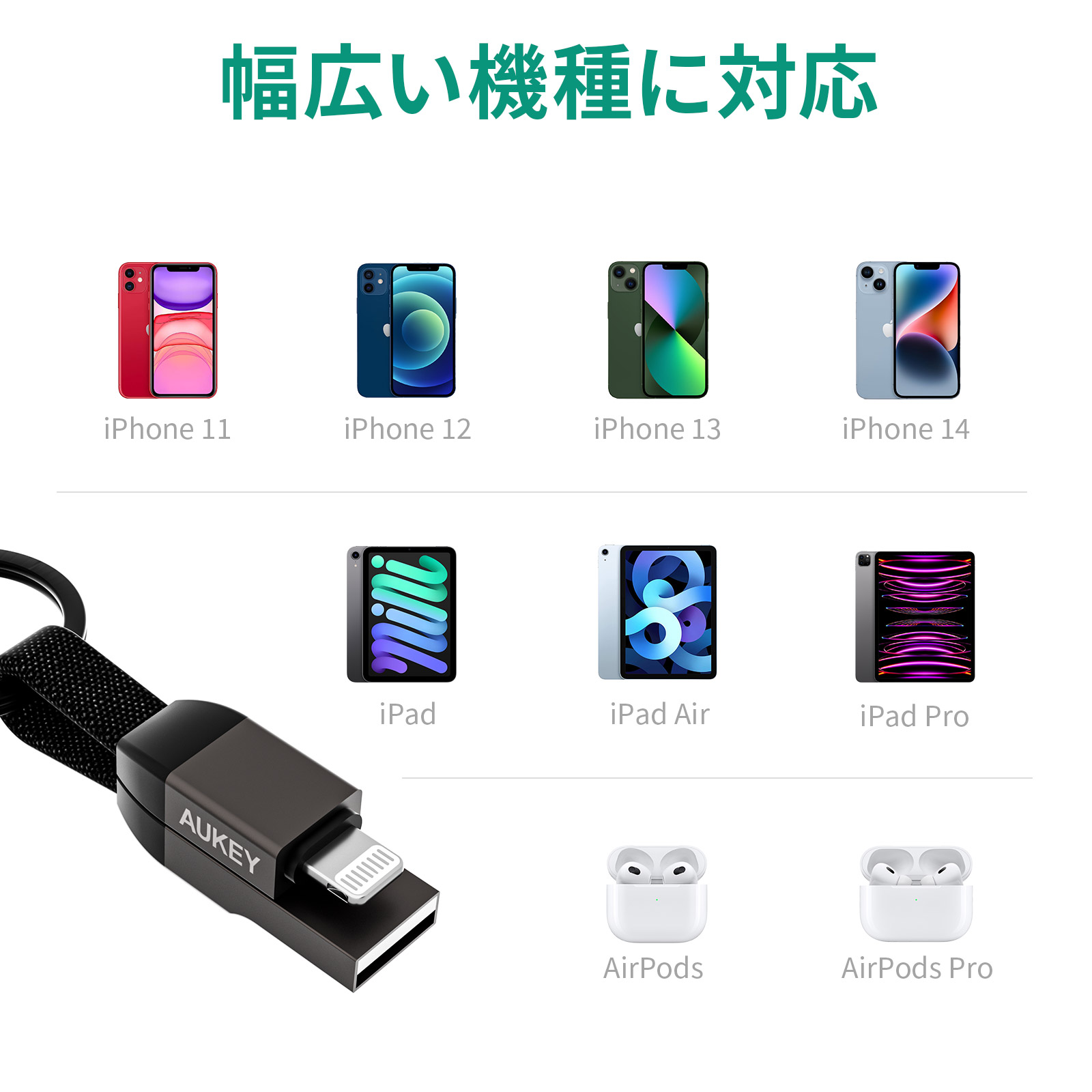 キーホルダー型USB-A to Lケーブル CB-AKL6