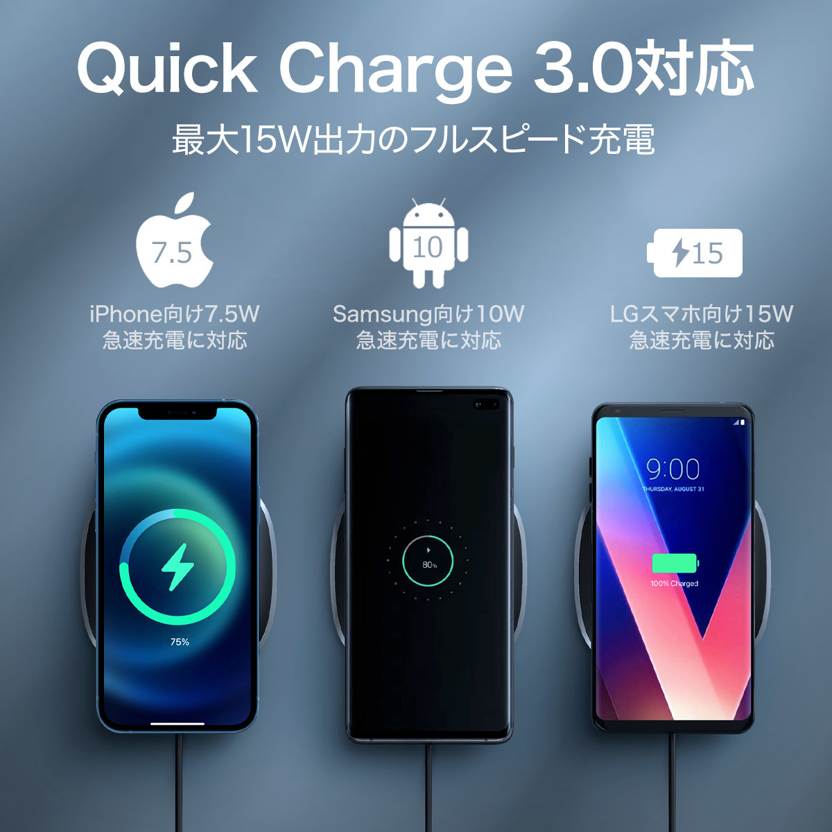 15W ワイヤレス充電器 LC-C6S