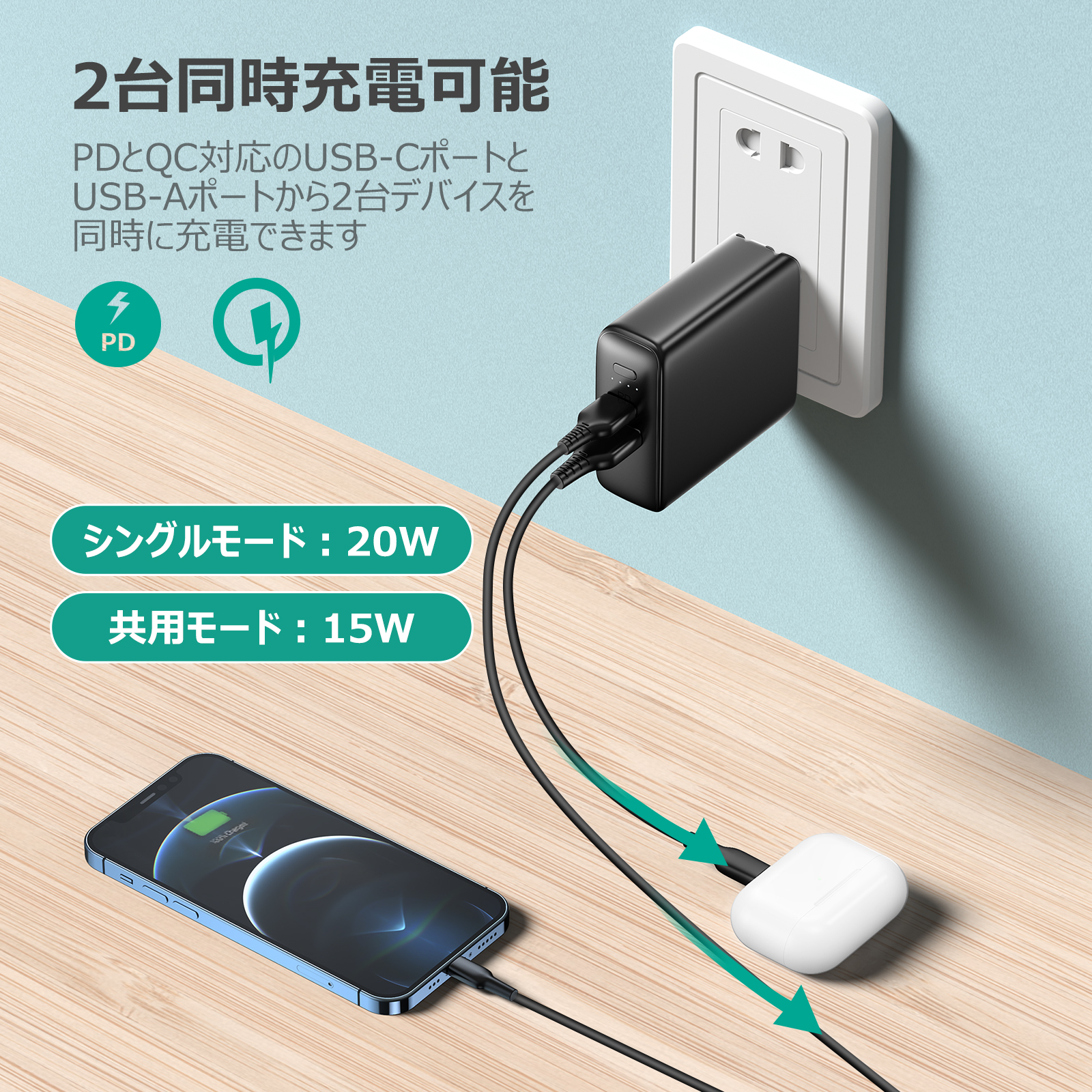 AC充電器とモバイルバッテリーの一体型 「PowerDuo 5000」