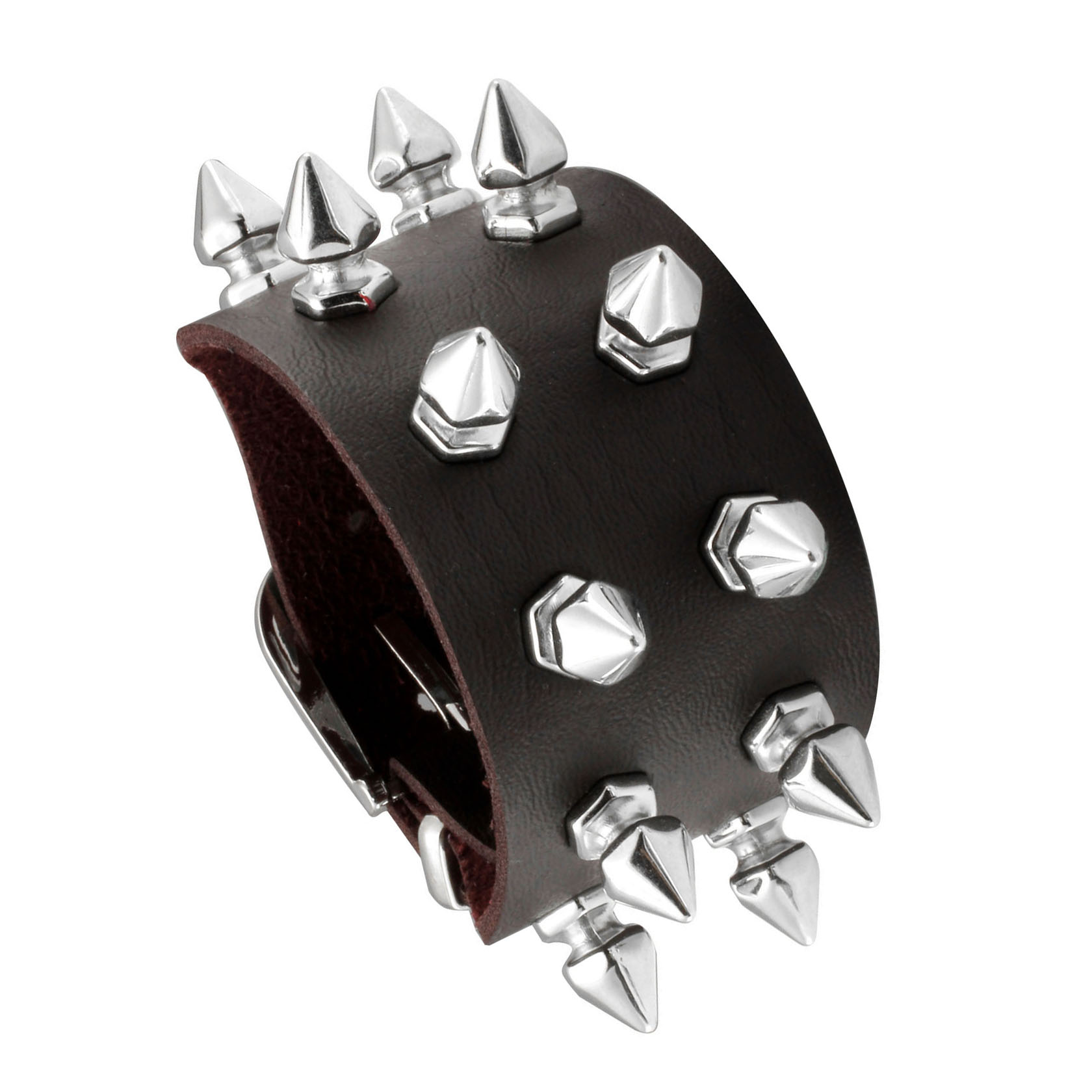 Black metal bracelet gothic punk  spike rivets faux leather wristband