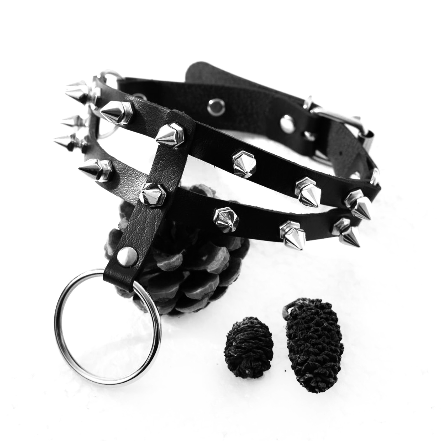 Rock biker leather studded double collar gothic adjustable necklace for men and women 
