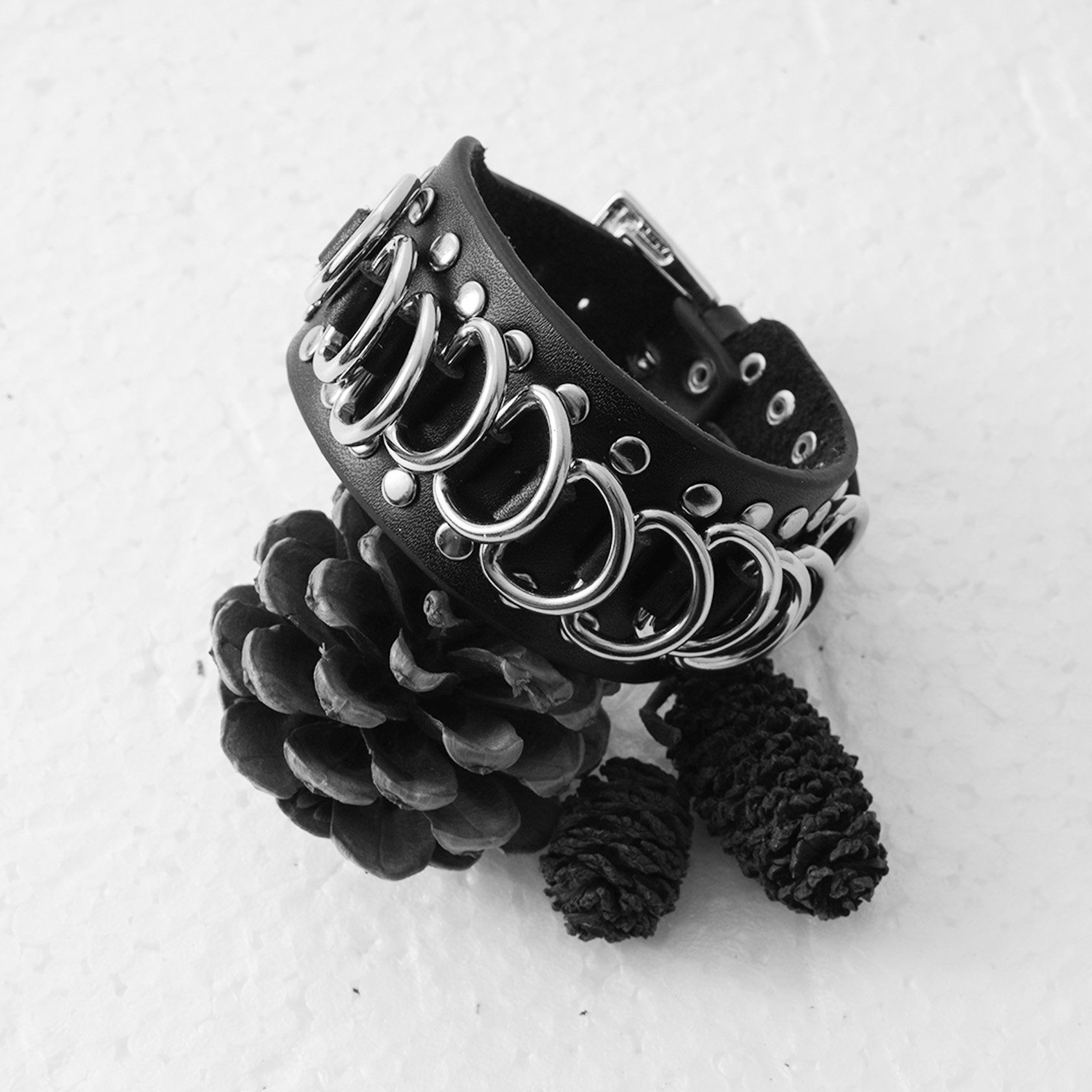 Rocker wide cuff bracelet faux leather punk goth style studded rivet buckle wristband with loops