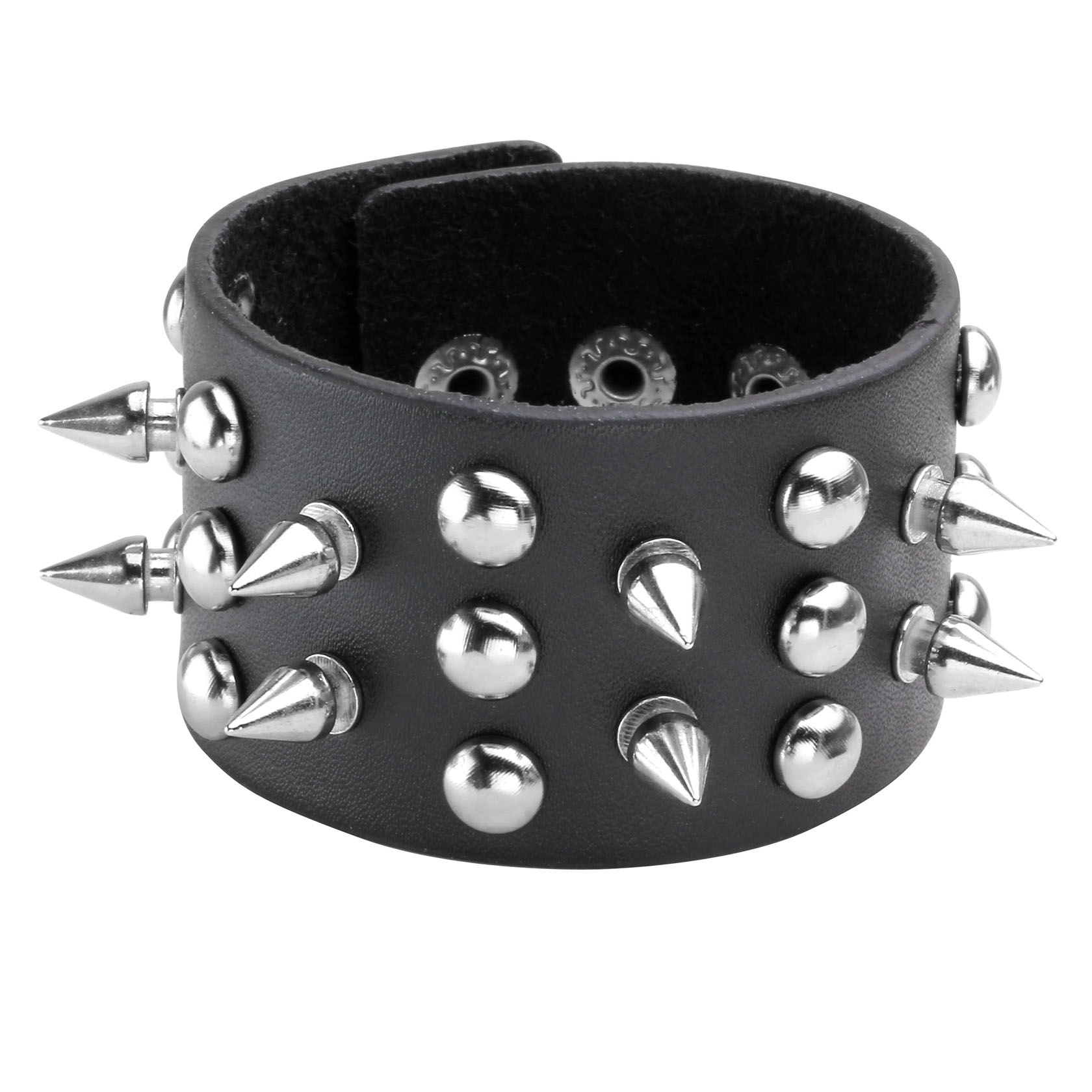 Silver studded punk wide PU leather wristband