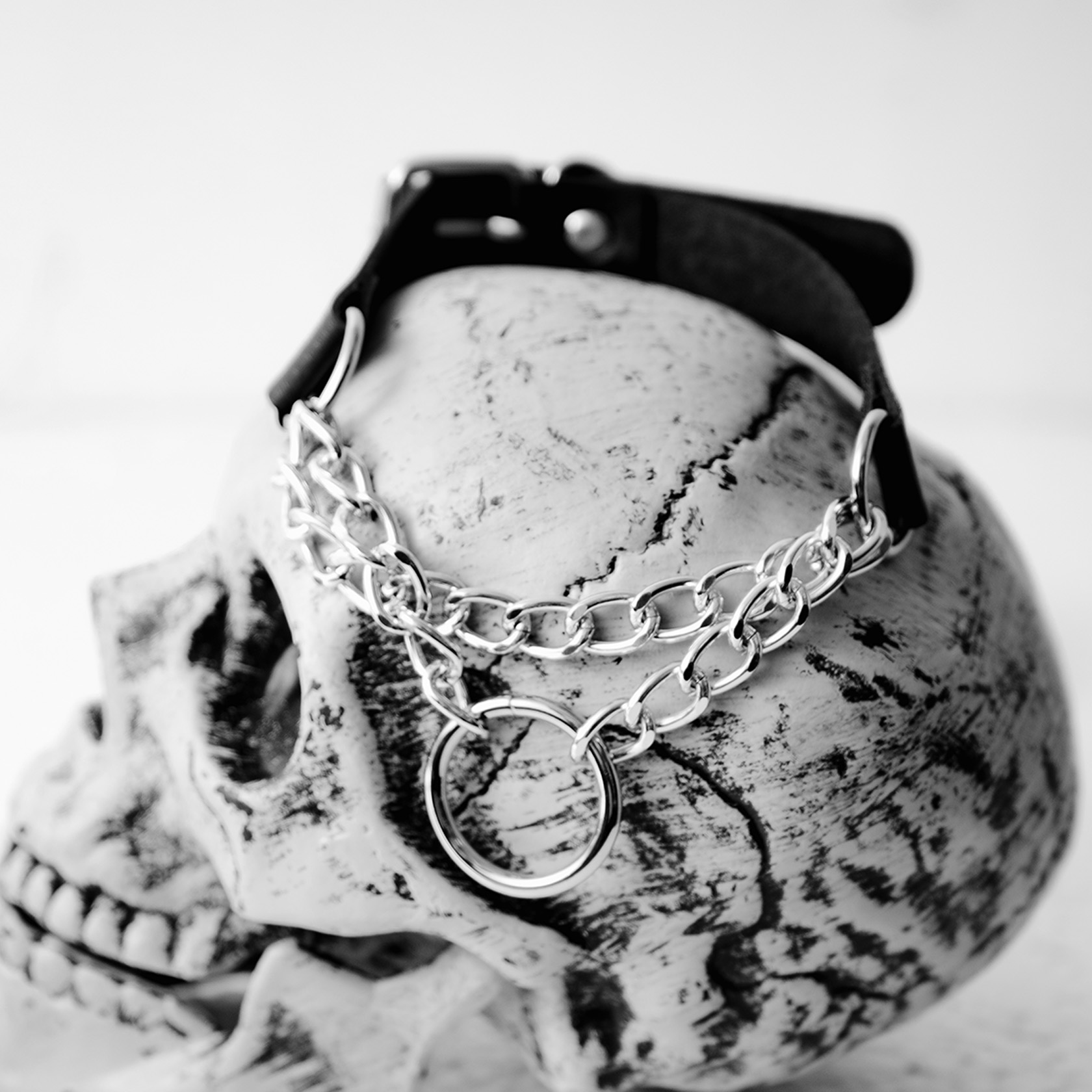 Gothic punk round ring cuban chain adjustable neckband collar choker